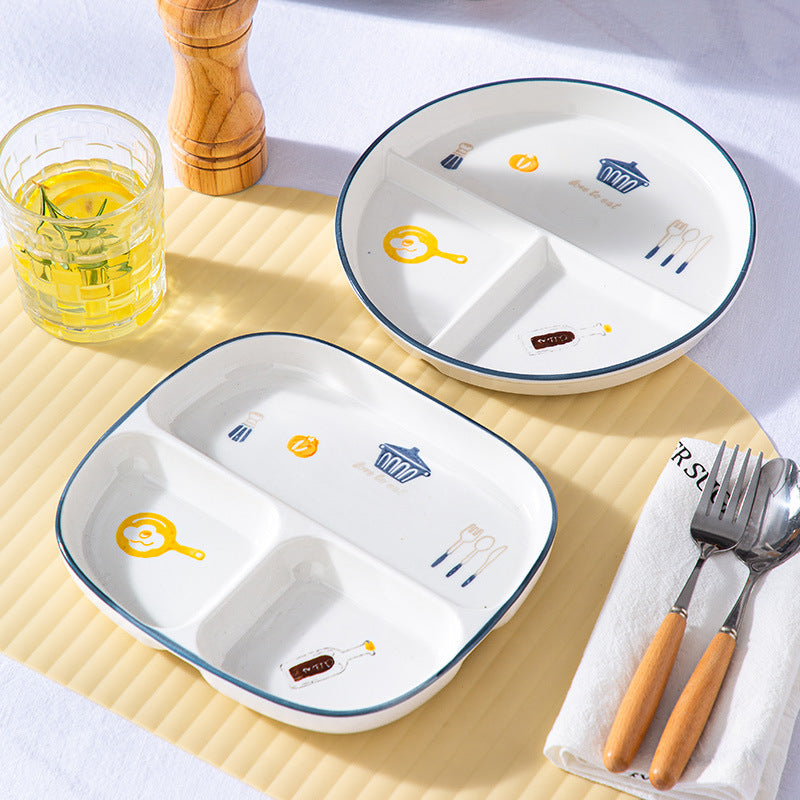 Ceramic 3-Compartment Divided Plate Portion Control Dinner Plate for Adults Kids Weight Loss Meal Prep Plate Healthy Sectioned Serving Tray