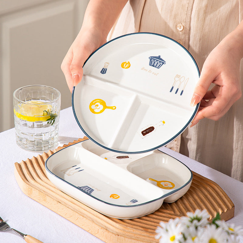 Ceramic 3-Compartment Divided Plate Portion Control Dinner Plate for Adults Kids Weight Loss Meal Prep Plate Healthy Sectioned Serving Tray
