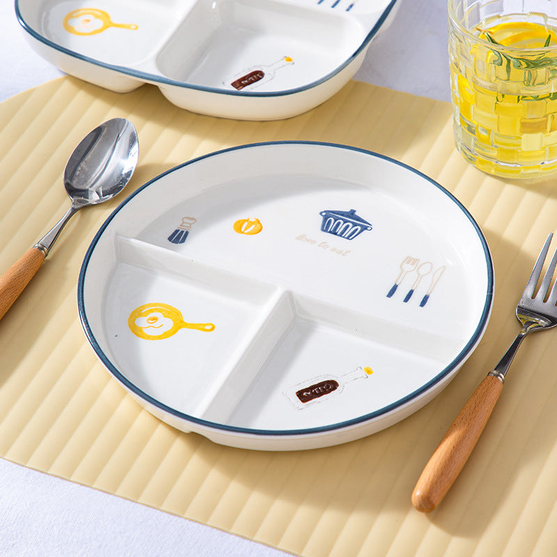 Ceramic 3-Compartment Divided Plate Portion Control Dinner Plate for Adults Kids Weight Loss Meal Prep Plate Healthy Sectioned Serving Tray